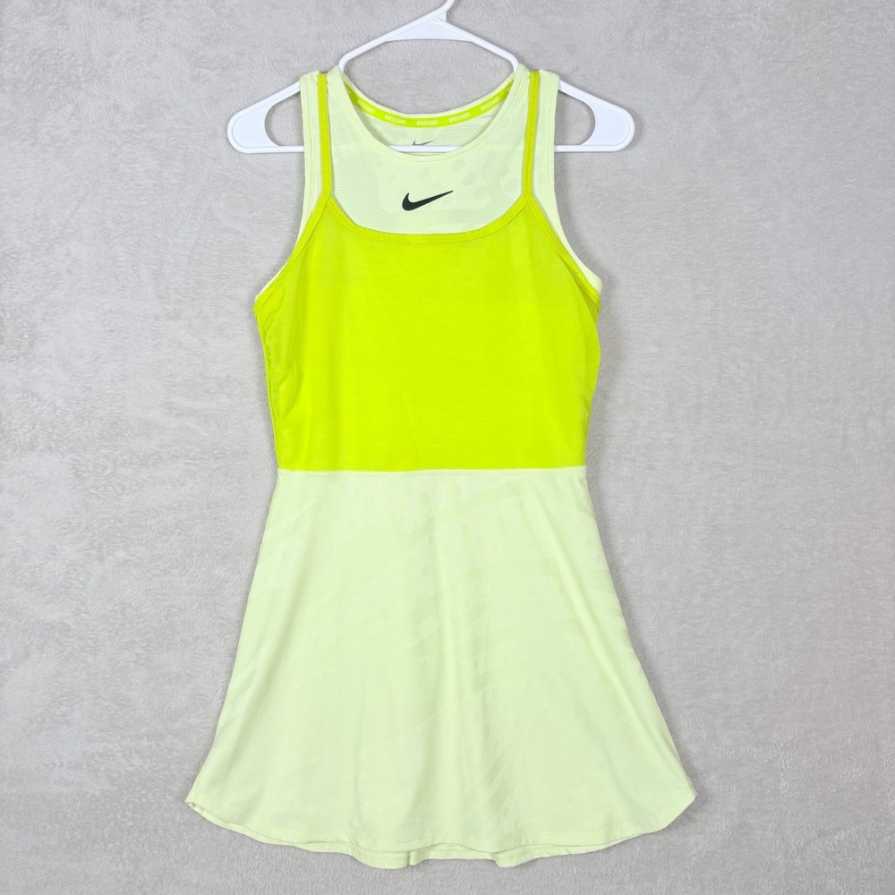 Nike Court Slam Melbourne Tennis Dress Women Small Neon Yellow Dri-FIT Racerback